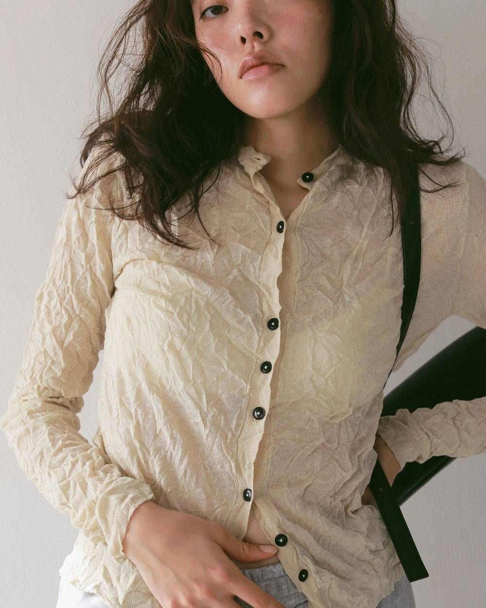 ウォッシャーニットカーディガン (クリーム) Washer Knit Cardigan (Cream) / 27SS