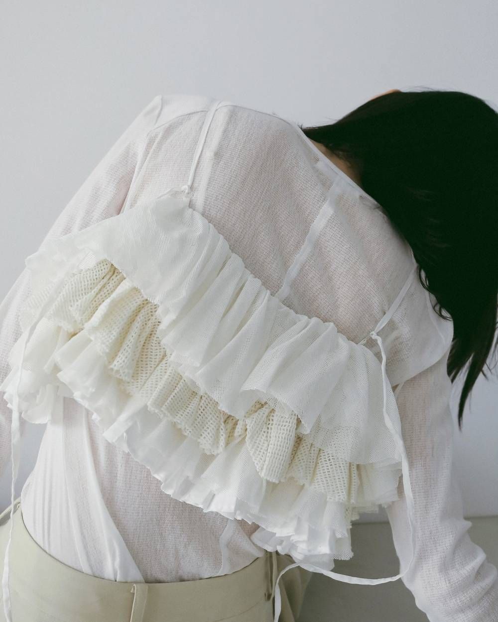 メッシュフリルキャミソール (ホワイト) Mesh Frill Camisole (White) / 26SS