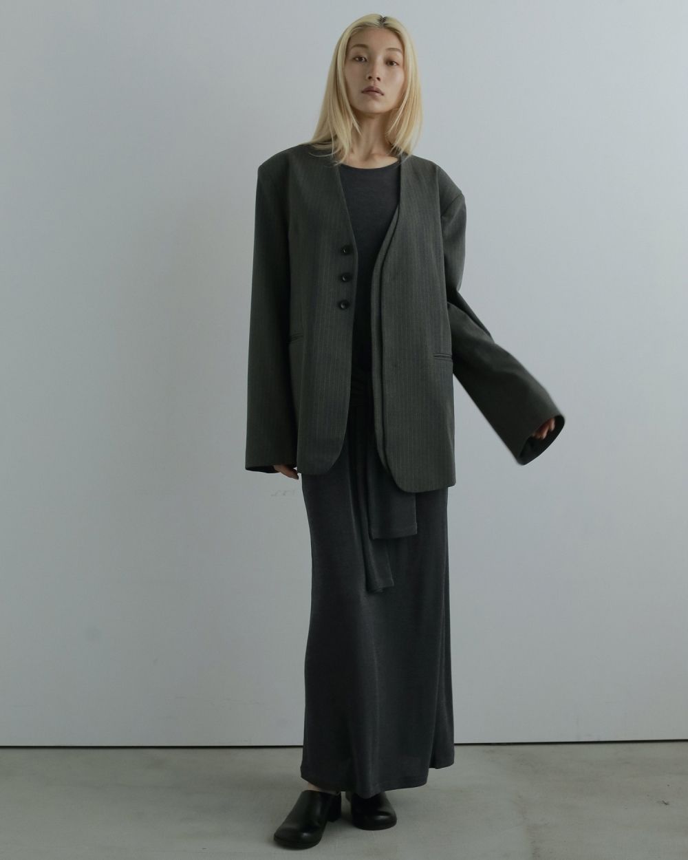 Collarless Over Jacket / カラーレスオーバージャケット (グレー)