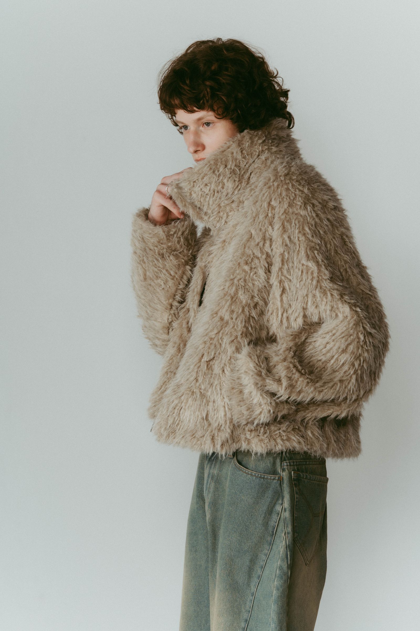 shaggy stand collar coat / シャギースタンドカラーコートブルゾン (アイボリー) / 25AW