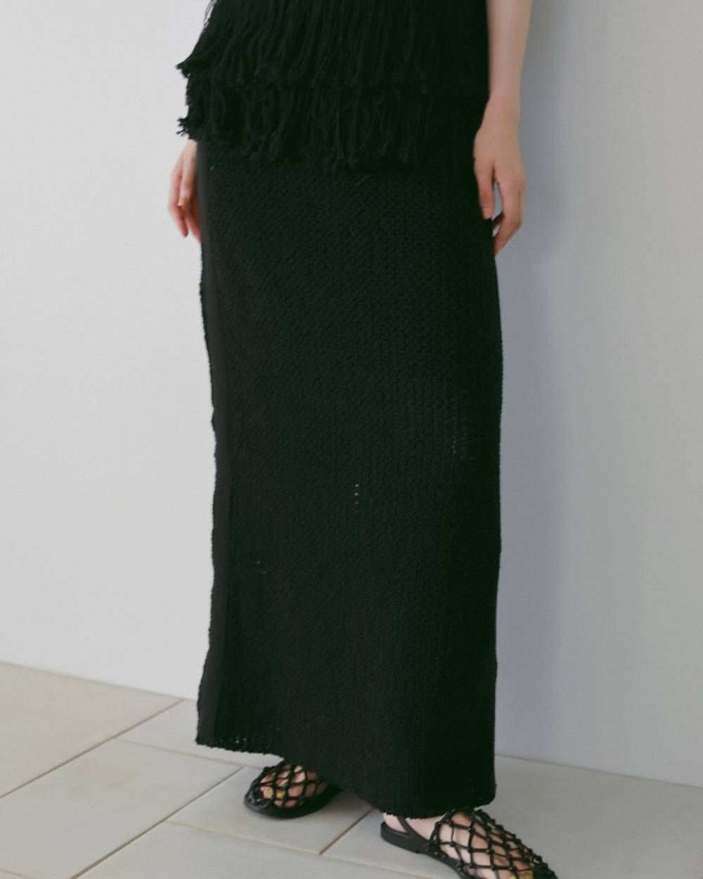 クロシェニットスカート (ブラック) Crochet Knit Skirt (Black) / 26SS