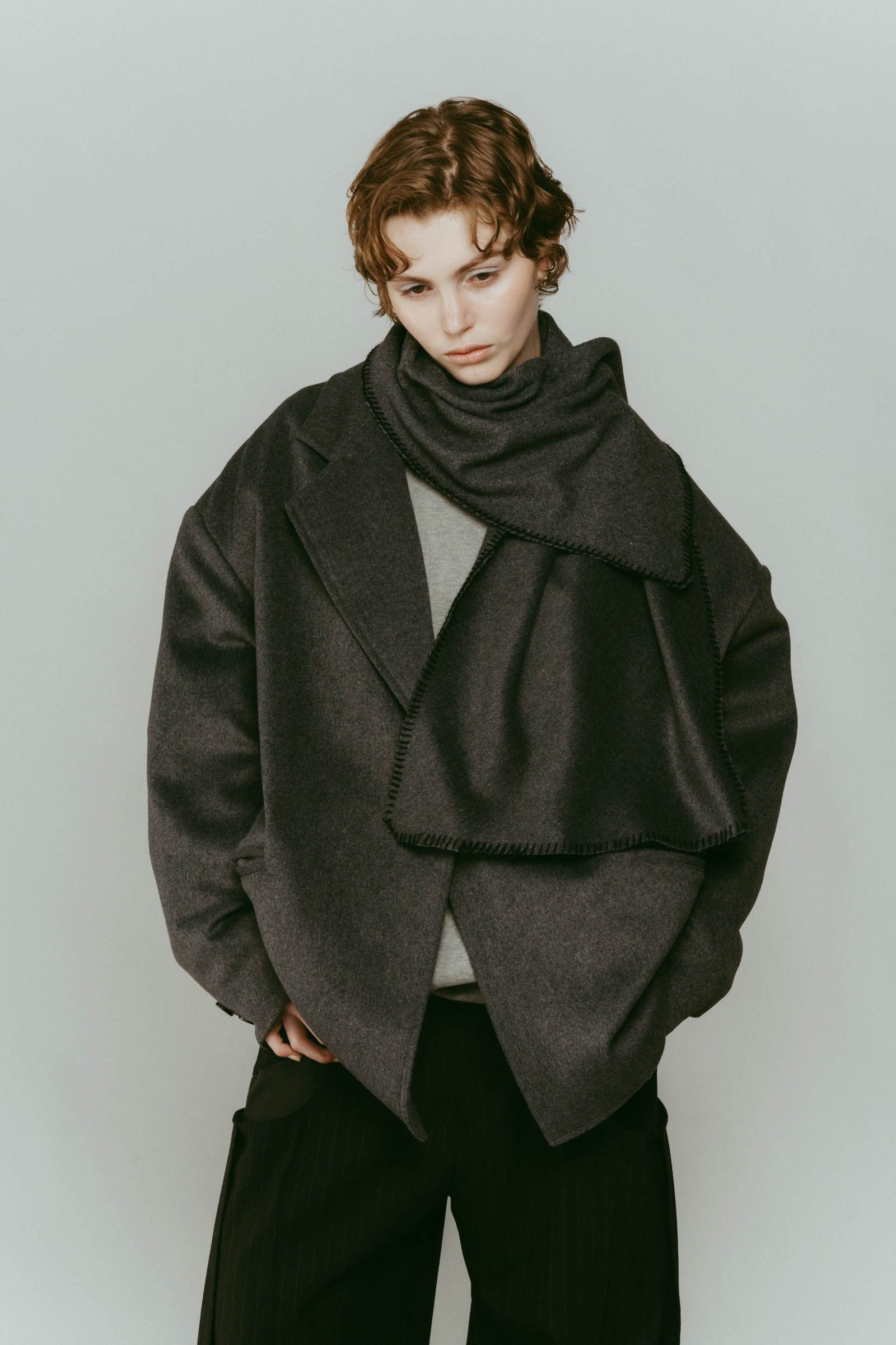 muffler overlay jacket(unisex) / マフラー オーバージャケット (グレー) / 25AW