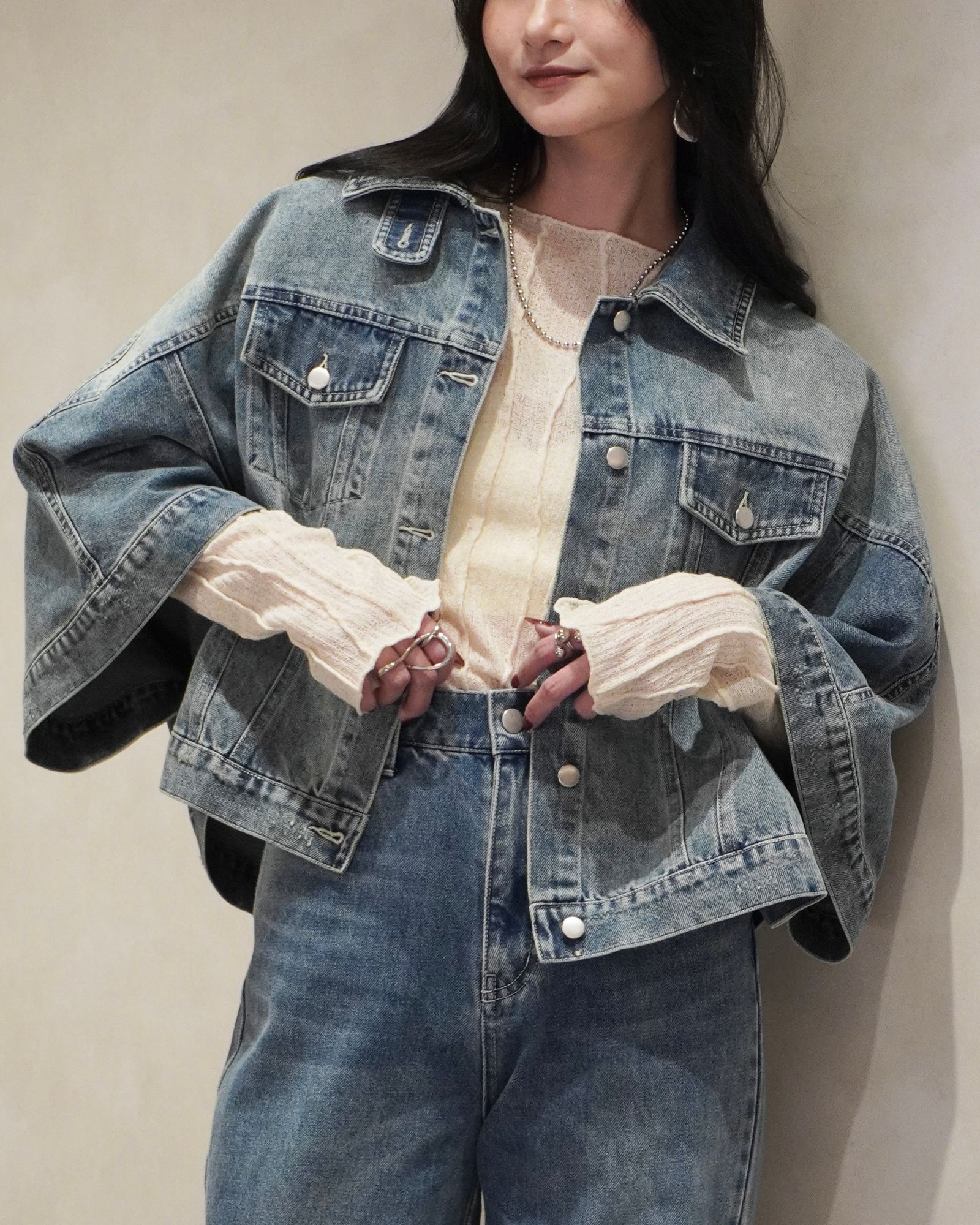 trucker detail denim poncho JK / トラッカー ポンチョ デニムジャケット (L/blue) / 26SS
