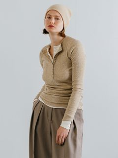HENLY NECK LONG SLEEVE TEE (Beige) / ヘンリーネック ロンT (ベージュ) / 26SS