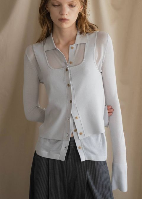 ニットシャツ&タンクトップ (アイスブルー) shirt collar & tank knit ensemble (IceBlue) /  26SS