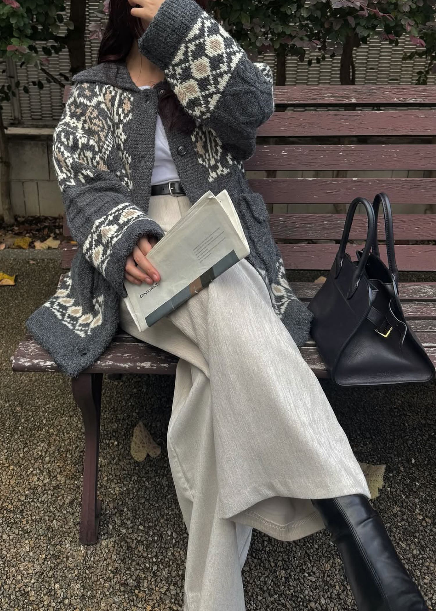 nordic pattern knit cowichan jacket / ノルディック カウチンニットジャケット (チャコール) / 25AW /