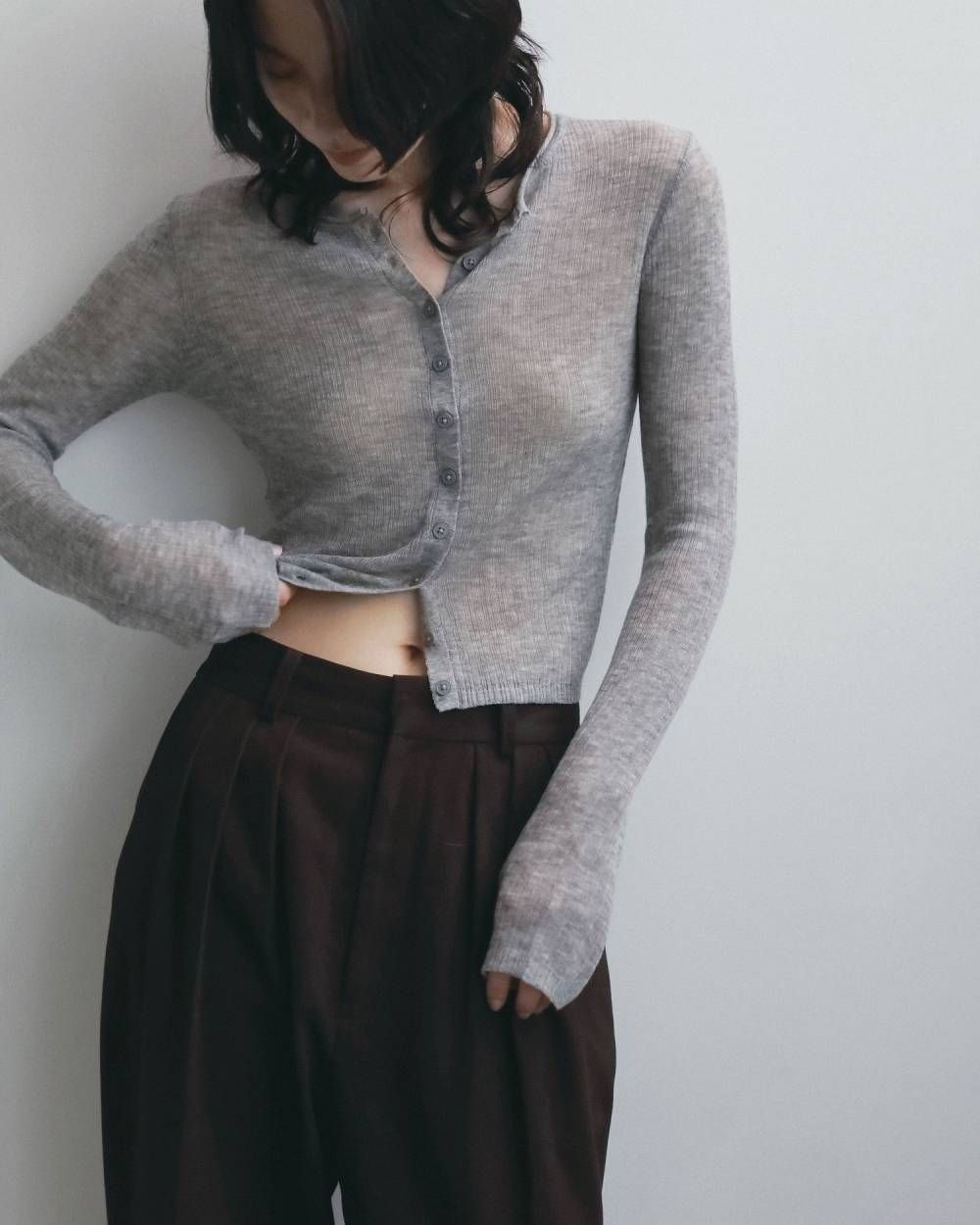 レイヤード クルーネックカーディガン (チャコールグレー) Layered Crewneck Cardigan (Charcoal gray) / 26AW 【6月29日まで期間限定予約】