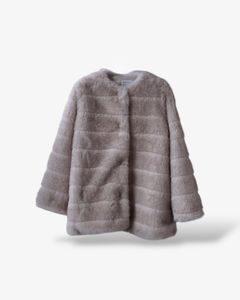 【25AW】Border Fur Coat (クリーム) / ボーダーファーコート / エコファー / フェイクファー
