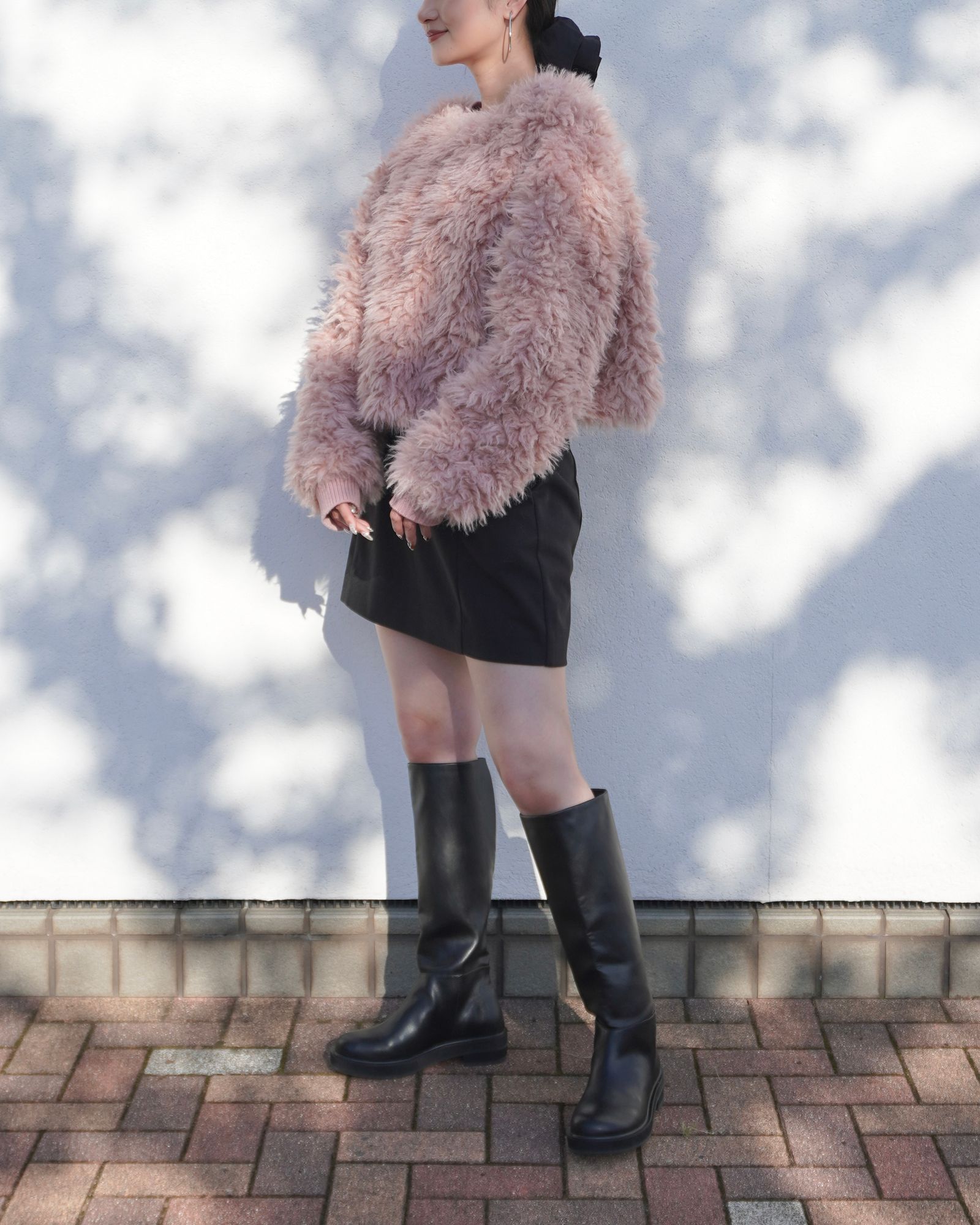 【25AW】2Way Fur×Knit Tops (ピンク) / 2ウェイファー×ニットトップス / エコファー / フェイクファー