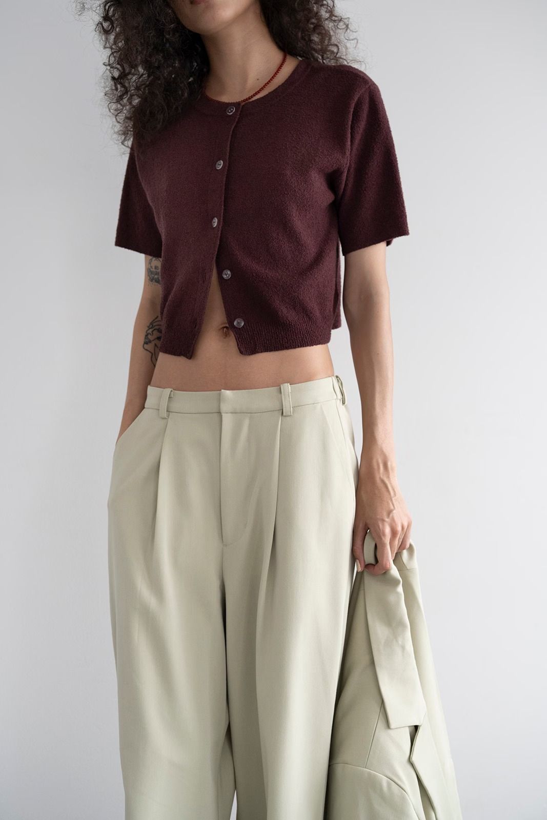 ハーフスリーブ2wayコンパクトカーディガン (バーガンディ)  Compact Cardigan (Burgundy) /  26SS