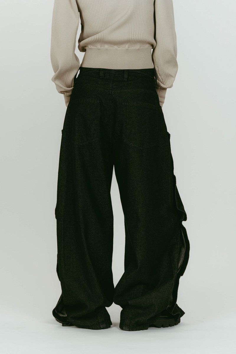 cling drape denim pants(unisex) (Black) / ドレープデニムパンツ (ブラック) / 26SS