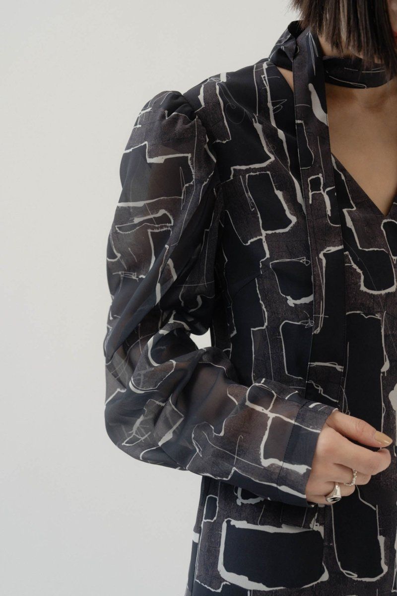 Knuth Marf - puff sleeve sheer one piece / パフスリーブ