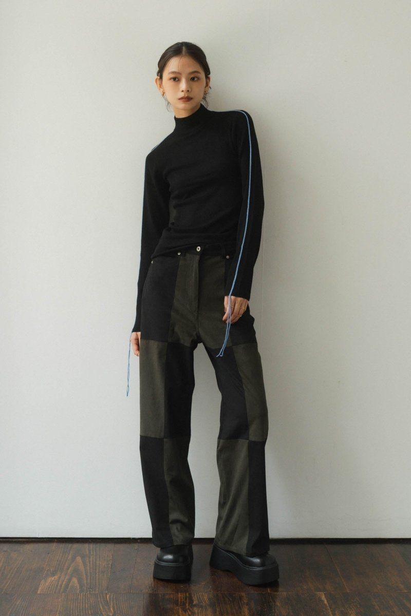 2way piping high neck knit / パイピングハイネックニット (ブラック)