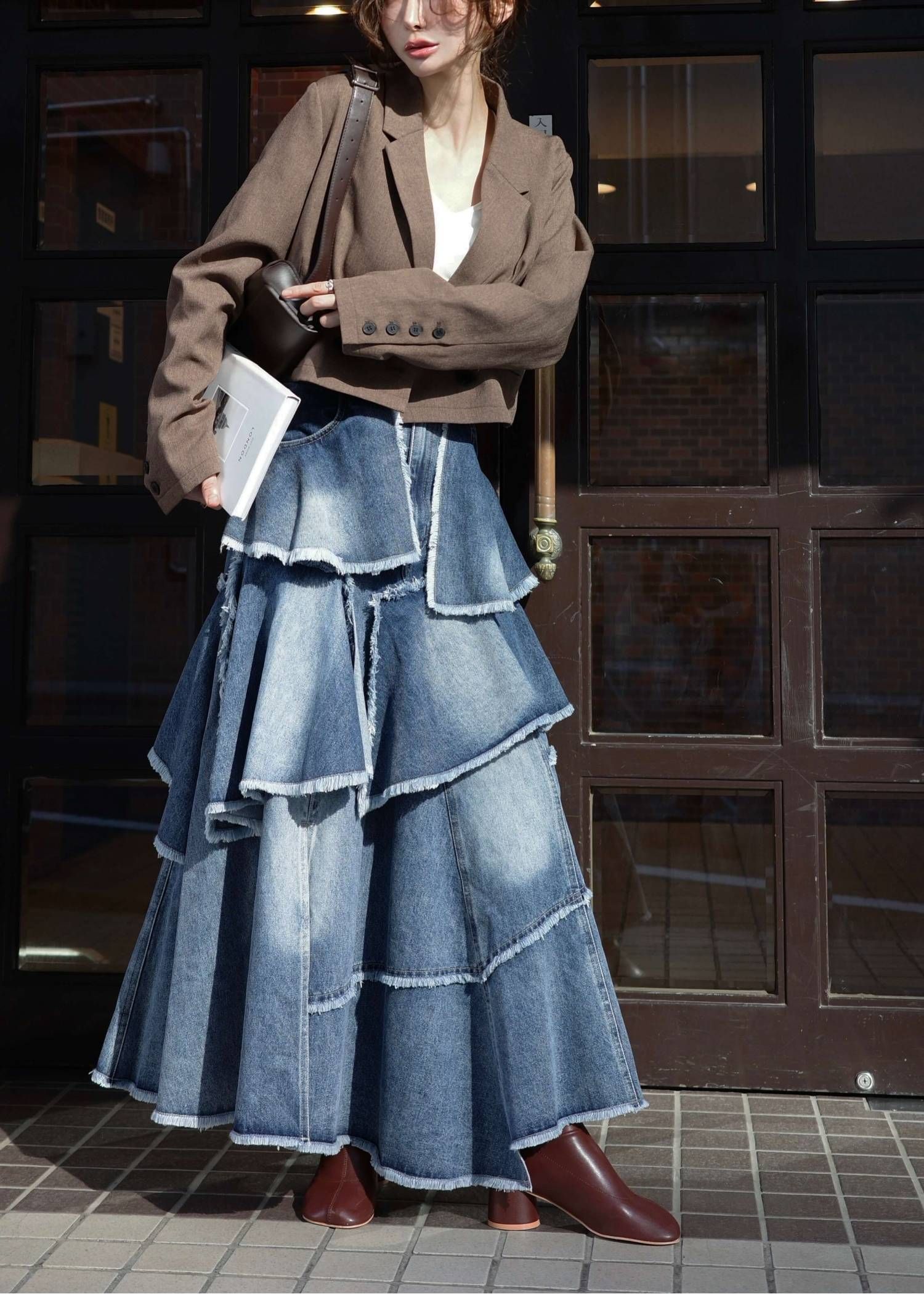 ランダム ティアードフリル デニムスカート (ブルー) random tiered frill denim SK (Blue) /  26SS