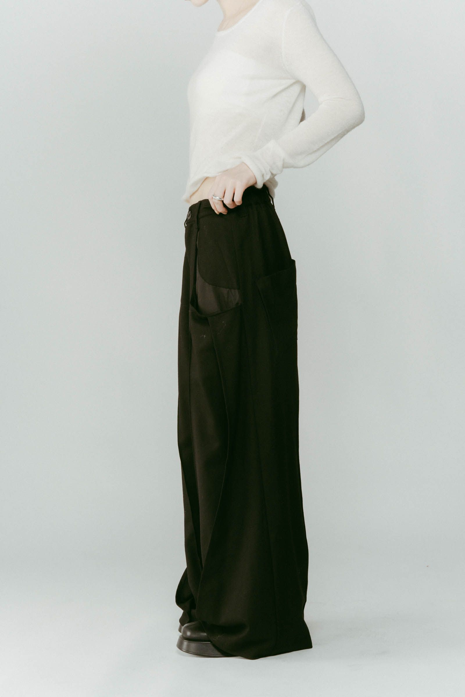 pierced drape pants(unisex) / ピアス ドレープ パンツ (ブラック) / 25AW