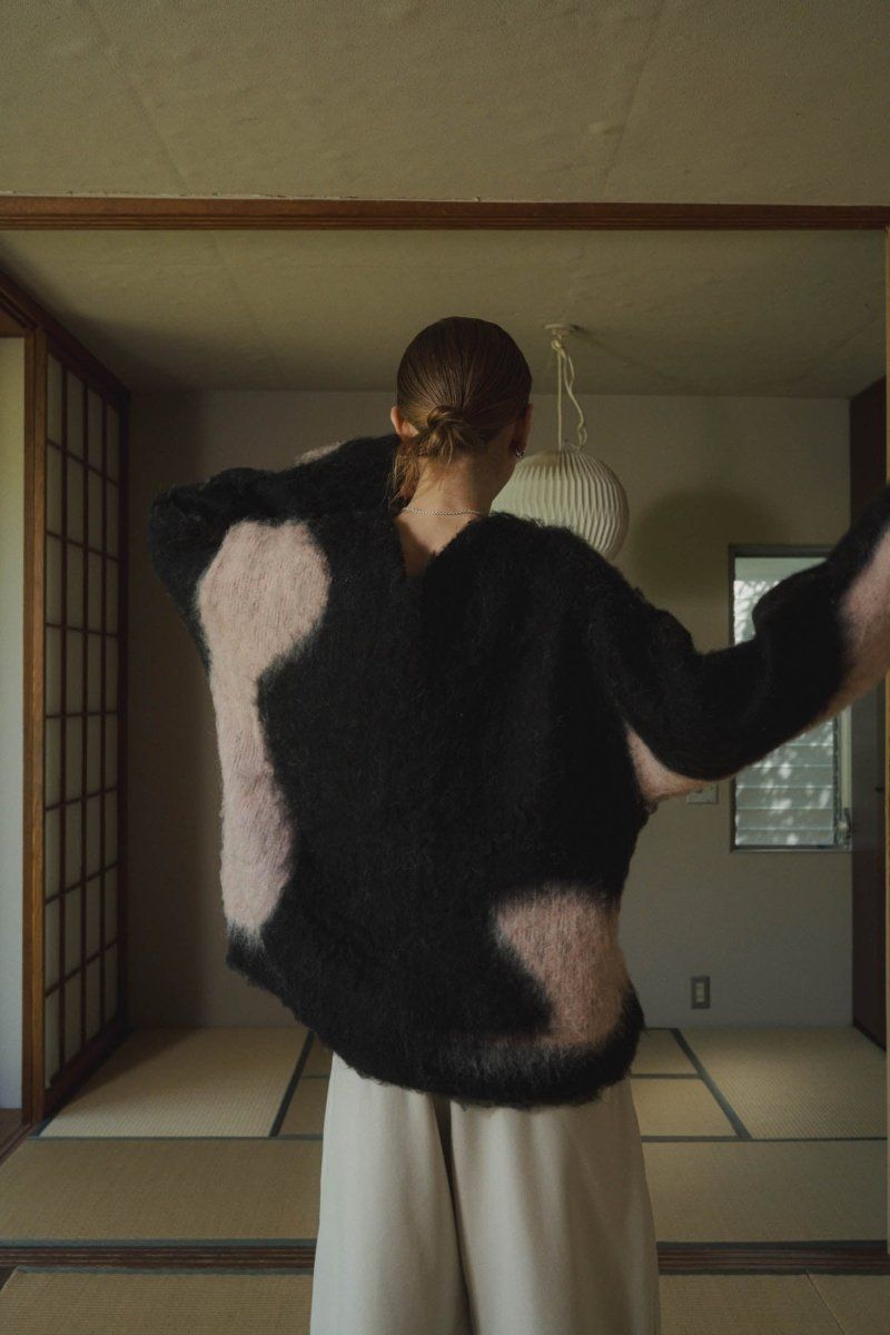 Uneck knit pullover (unisex) / Uネックニットプルオーバー (ピンクブラック)
