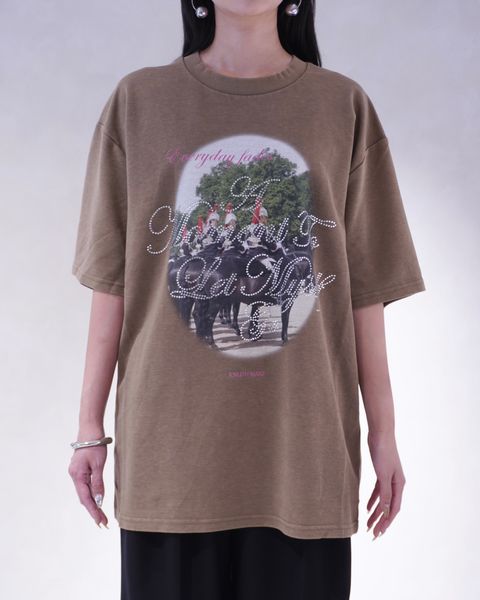 ラインストーングラフィックTシャツ (ベージュ) rhinestone graphic tee(unisex) (Beige) /  26SS
