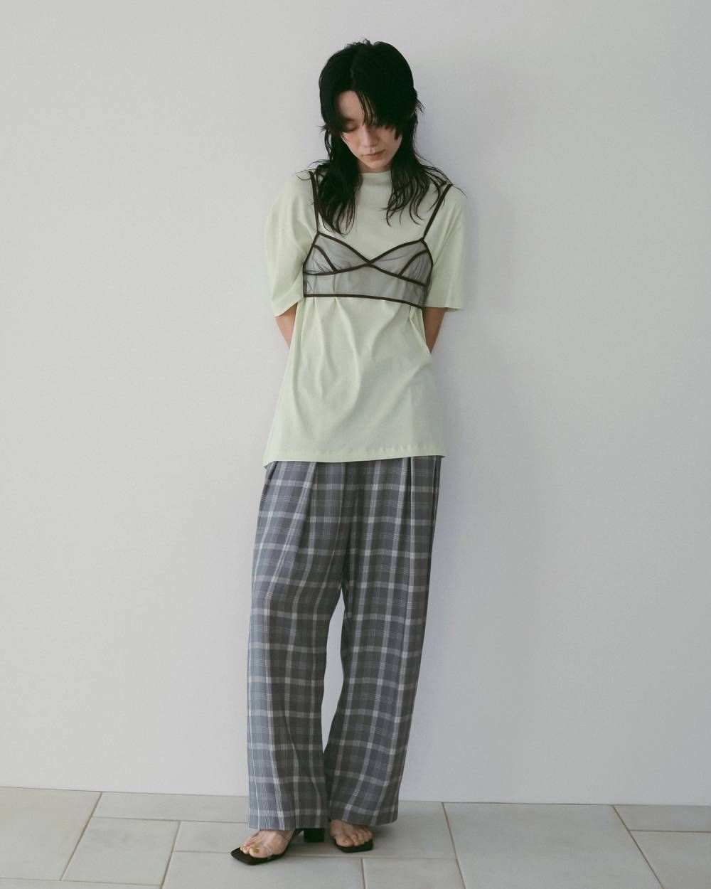 バイカラー チュールブラトップビスチェ (チャコールグレー) Bicolor Tulle Bratop (Cgray) /  26SS