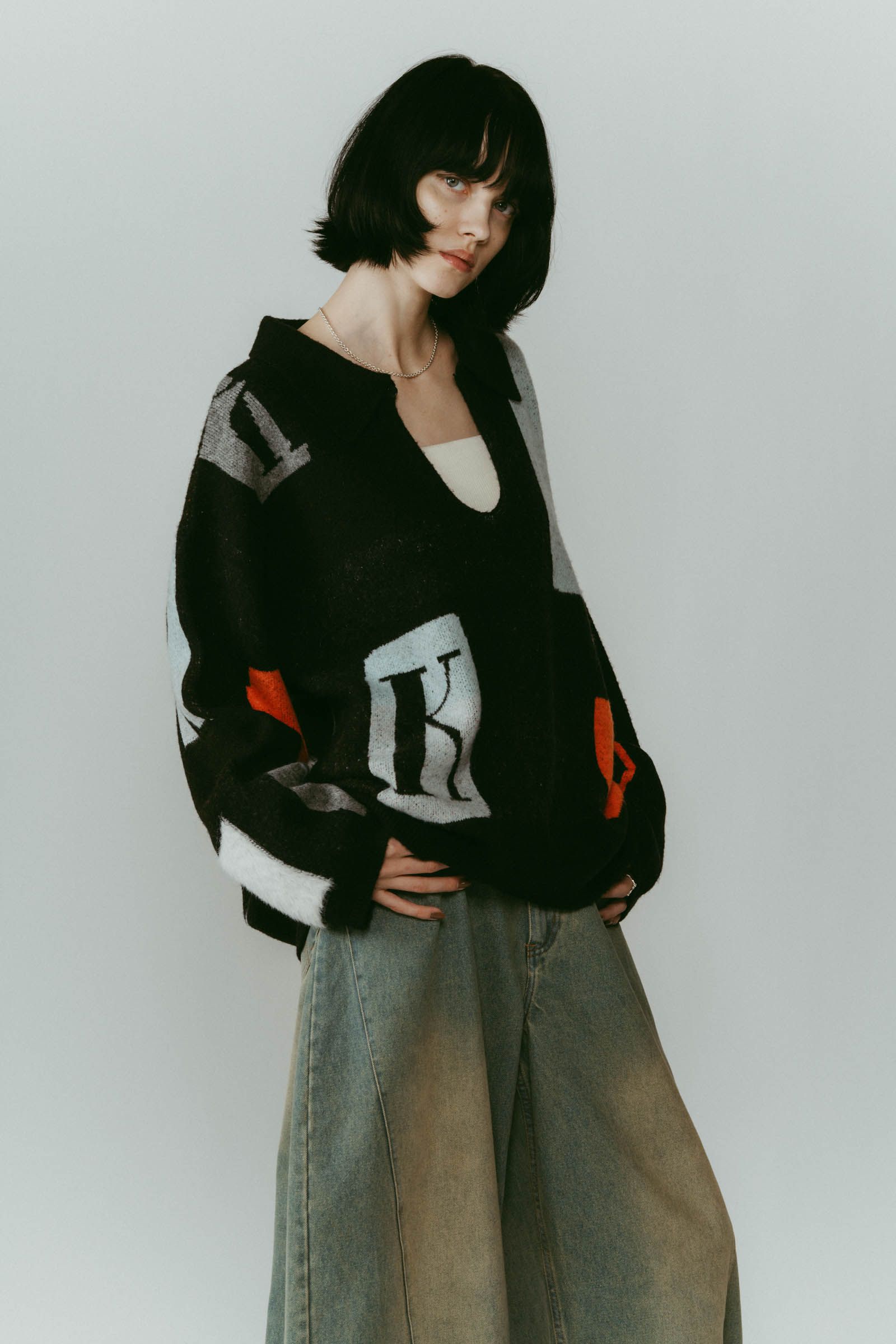 K design knit pullover(unisex) / Kデザイン ニットプルオーバー (ブラック) / 25AW