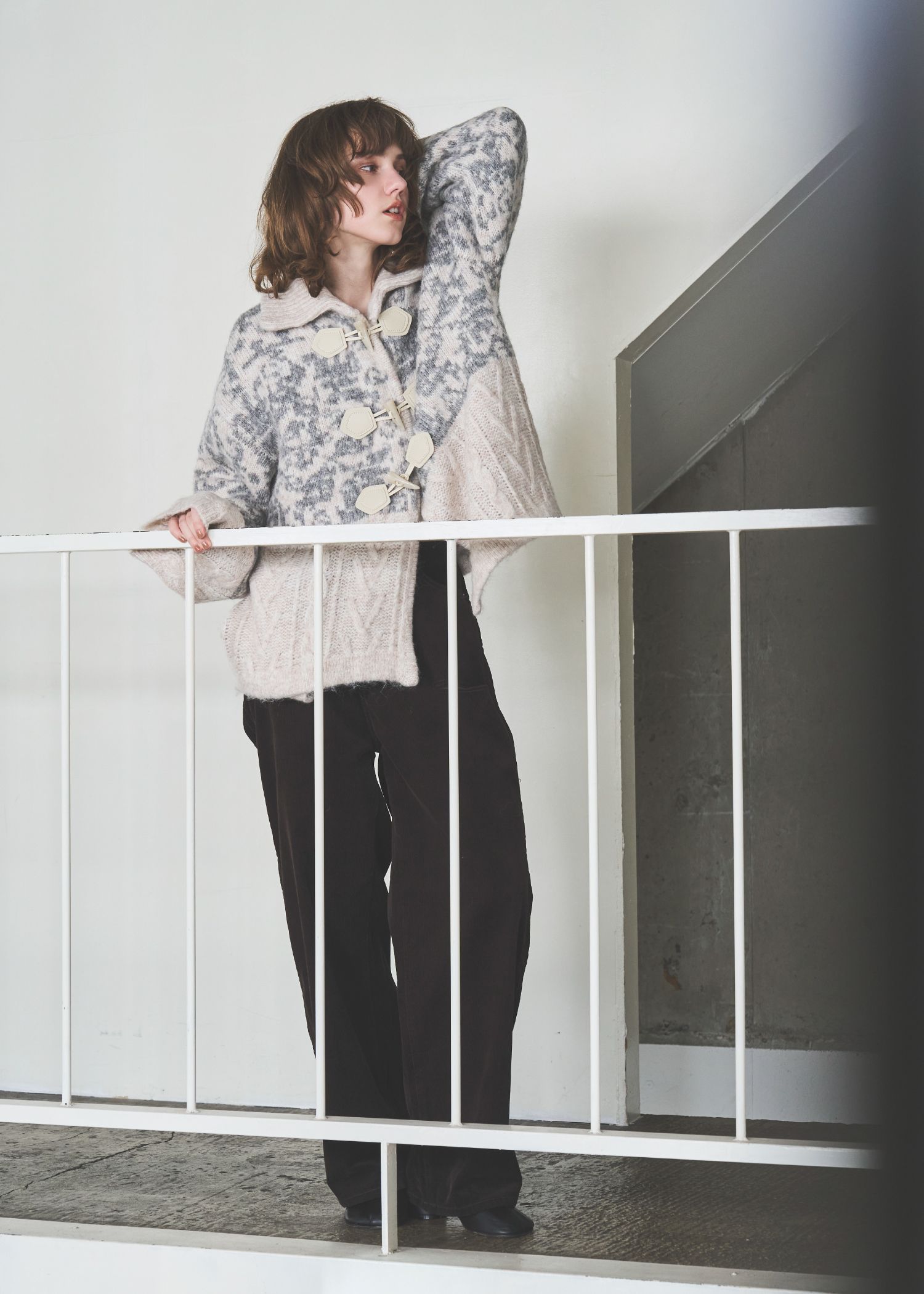 jacquard & cable placement toggle knit / ジャガード ケーブルトグルニット (ミックス) / 25AW /