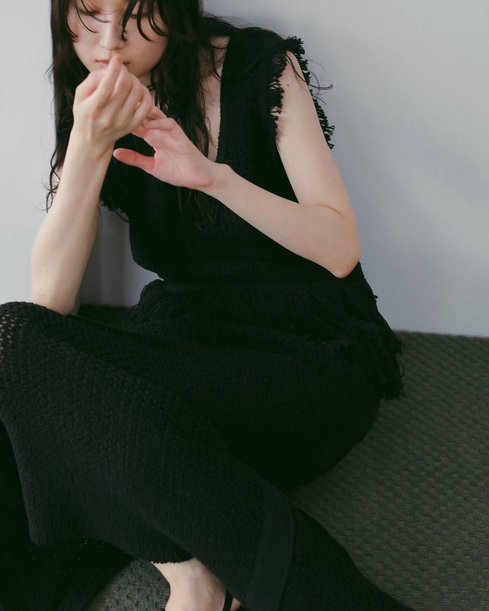 フリンジ ニットタンクトップ (ブラック) Fringe Knit Tanktop (Black) / 26SS