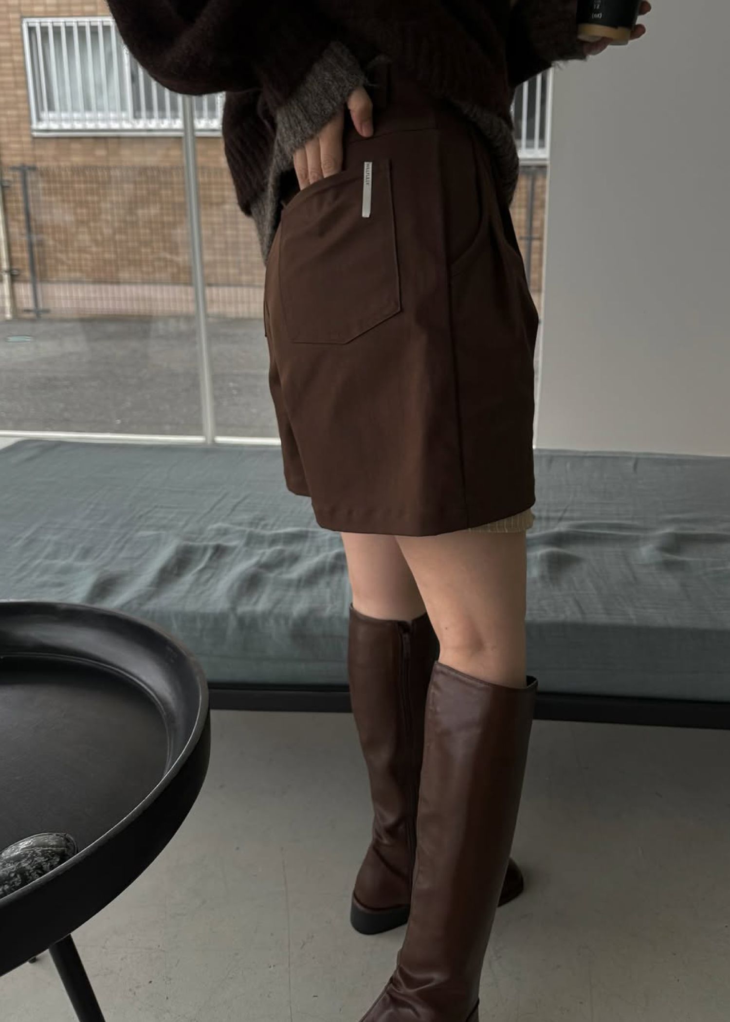 stripe pocket peep tuck chino S/PT / タックチノ ショートパンツ (ブラウン) / 25AW