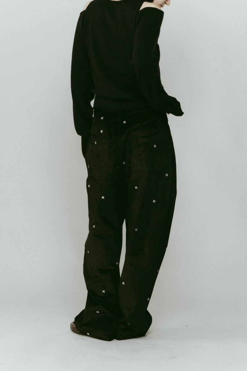 K motif velveteen pants(unisex) / Kモチーフ ベルベットパンツ (ブラック) / 25AW