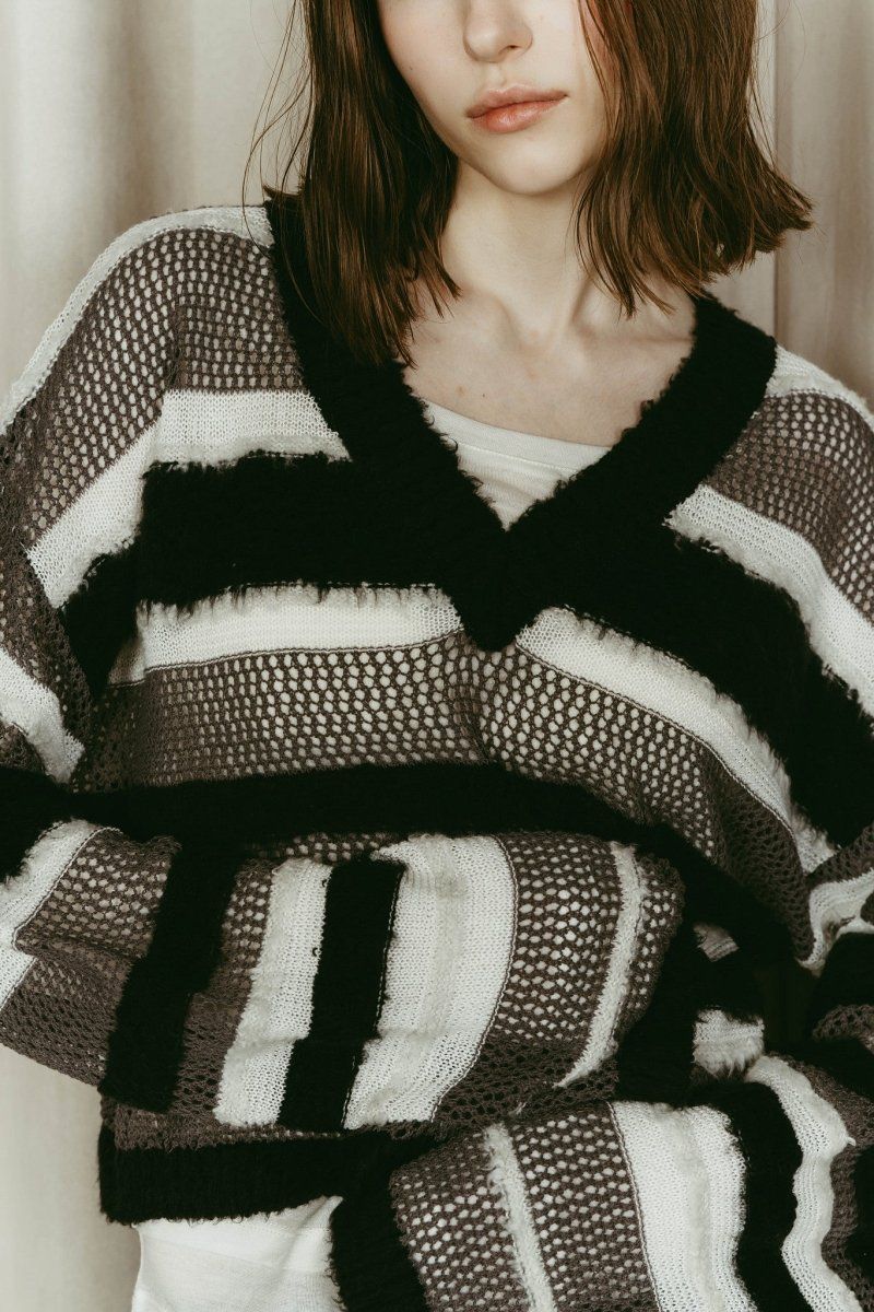 double-faced border knit / ダブルフェイス ボーダーニット (Black) / 26SS