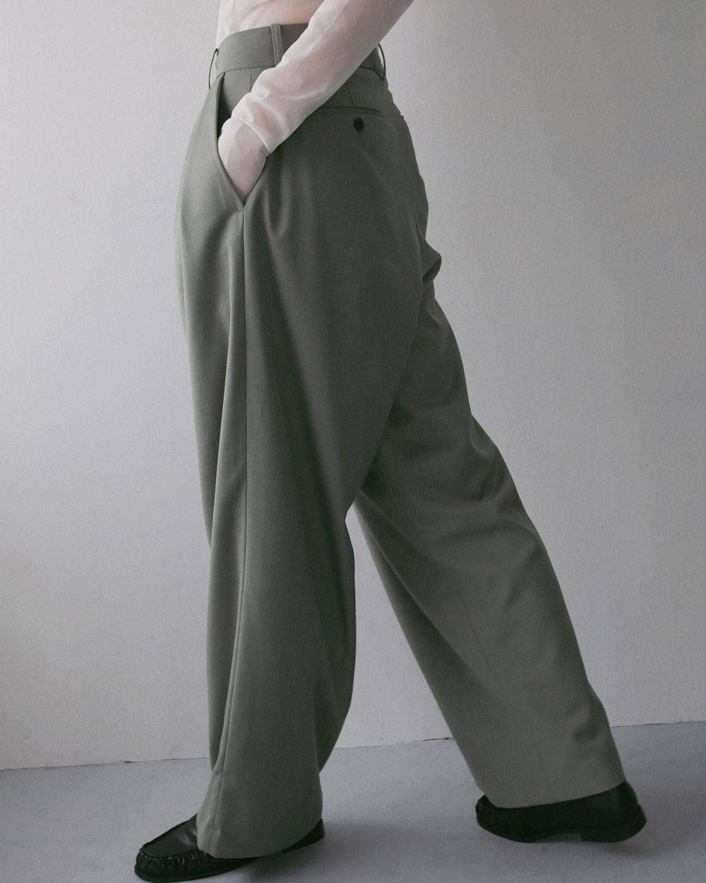ツイル タックワイドパンツ (オリーブ) Twill Tuck Widepants (Olive) / 27SS