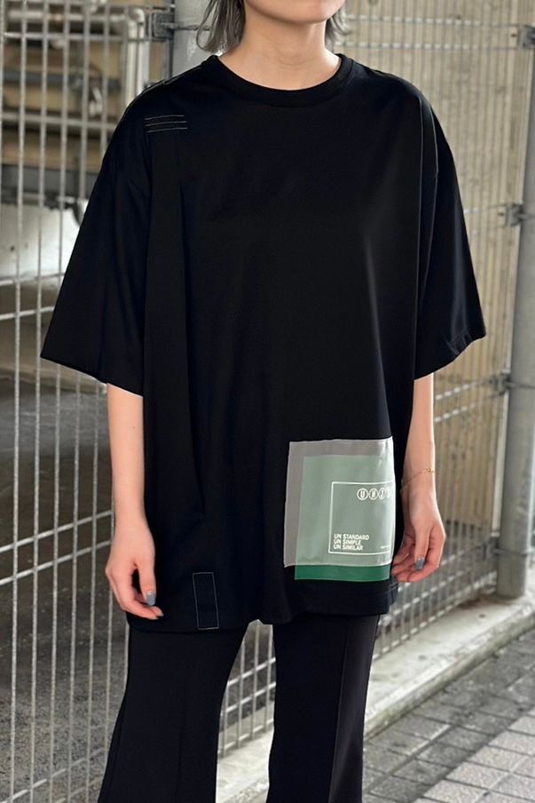 RECTANGLE LOGO TUCK T / レクタングルロゴタックTシャツ (ブラック) / オーバーサイズ