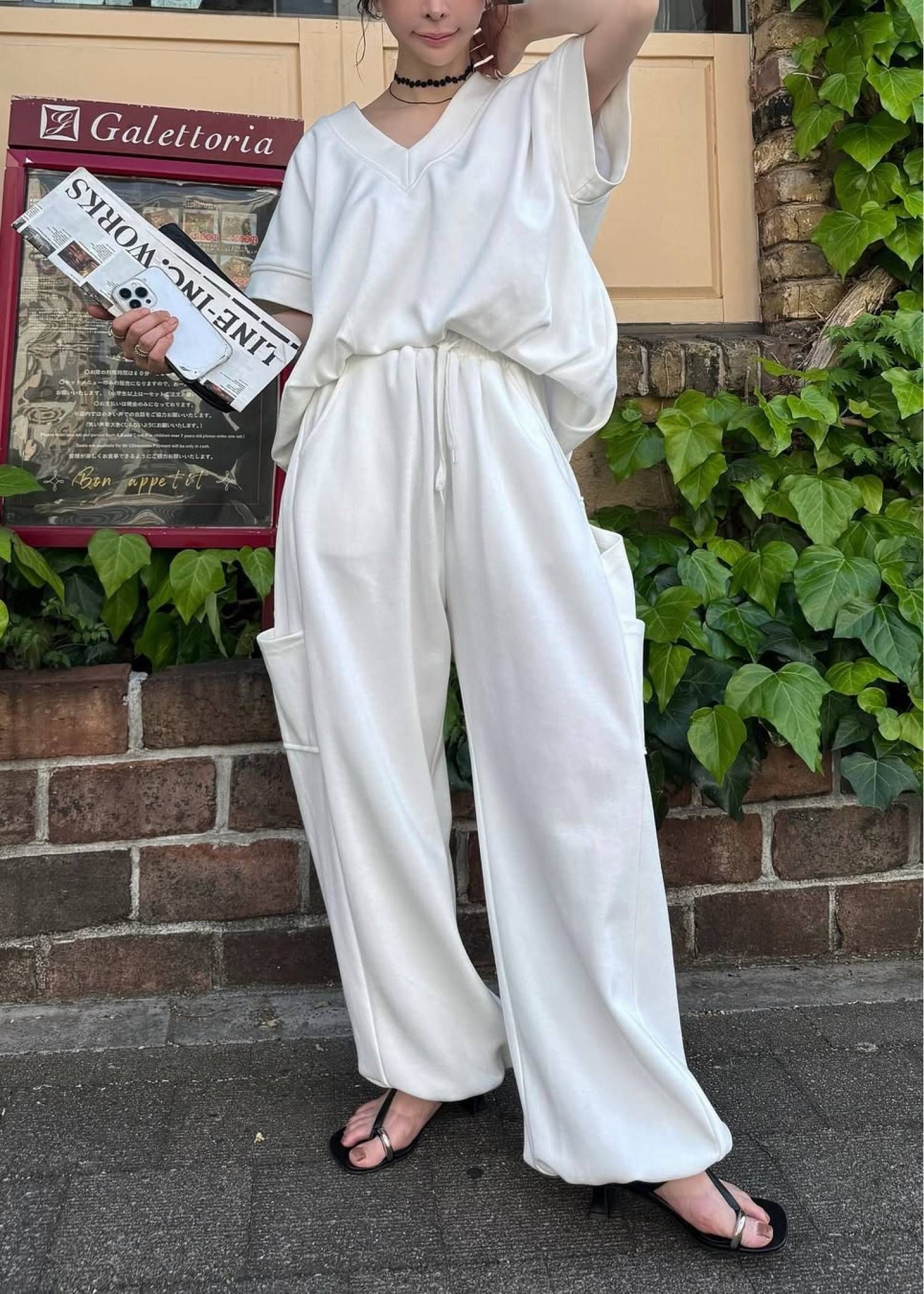 バルーンヘム スウェット半袖トップス (アイボリー) balloon hem moss stitch sweat tops (Ivory) /  26SS