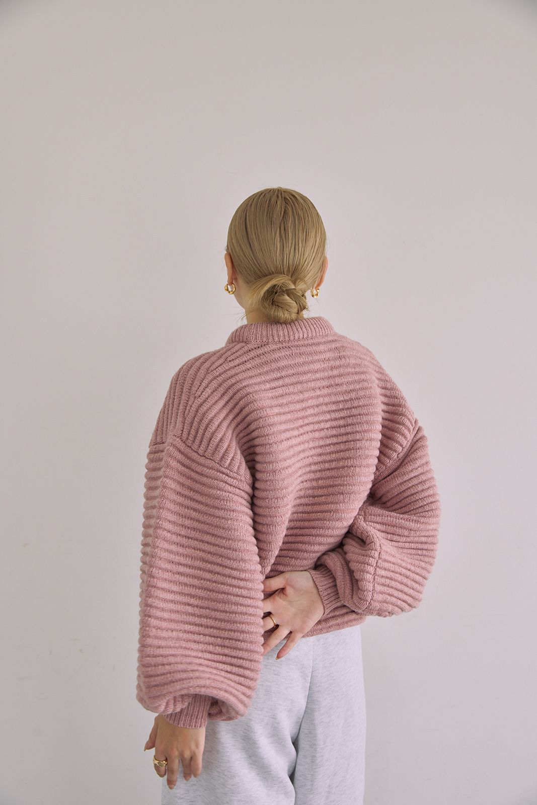 ボリュームスリーブニットトップス (ピンク) Raglan Sleeve Long Coat (Pink) / 26AW