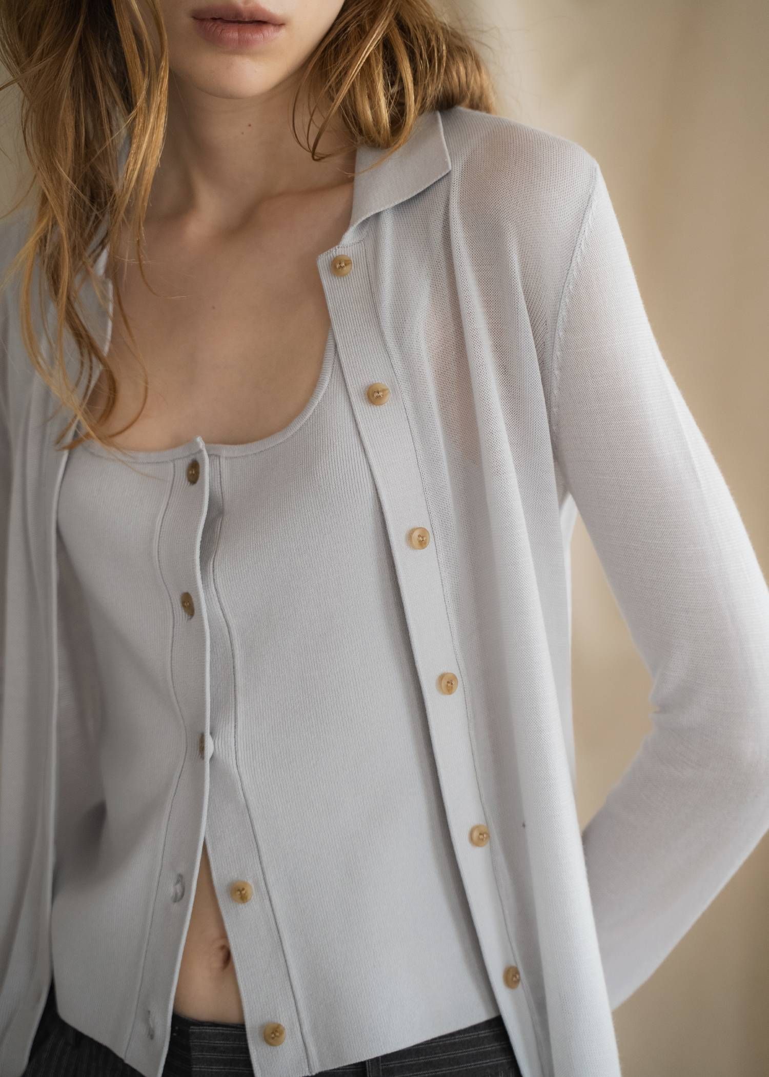 ニットシャツ&タンクトップ (アイスブルー) shirt collar & tank knit ensemble (IceBlue) /  26SS