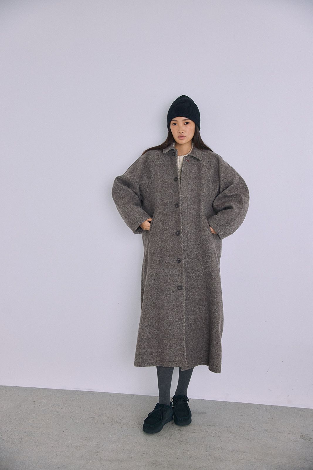ラグランスリーブロングコート (ブラウン) Raglan Sleeve Long Coat (Brown) / 26AW