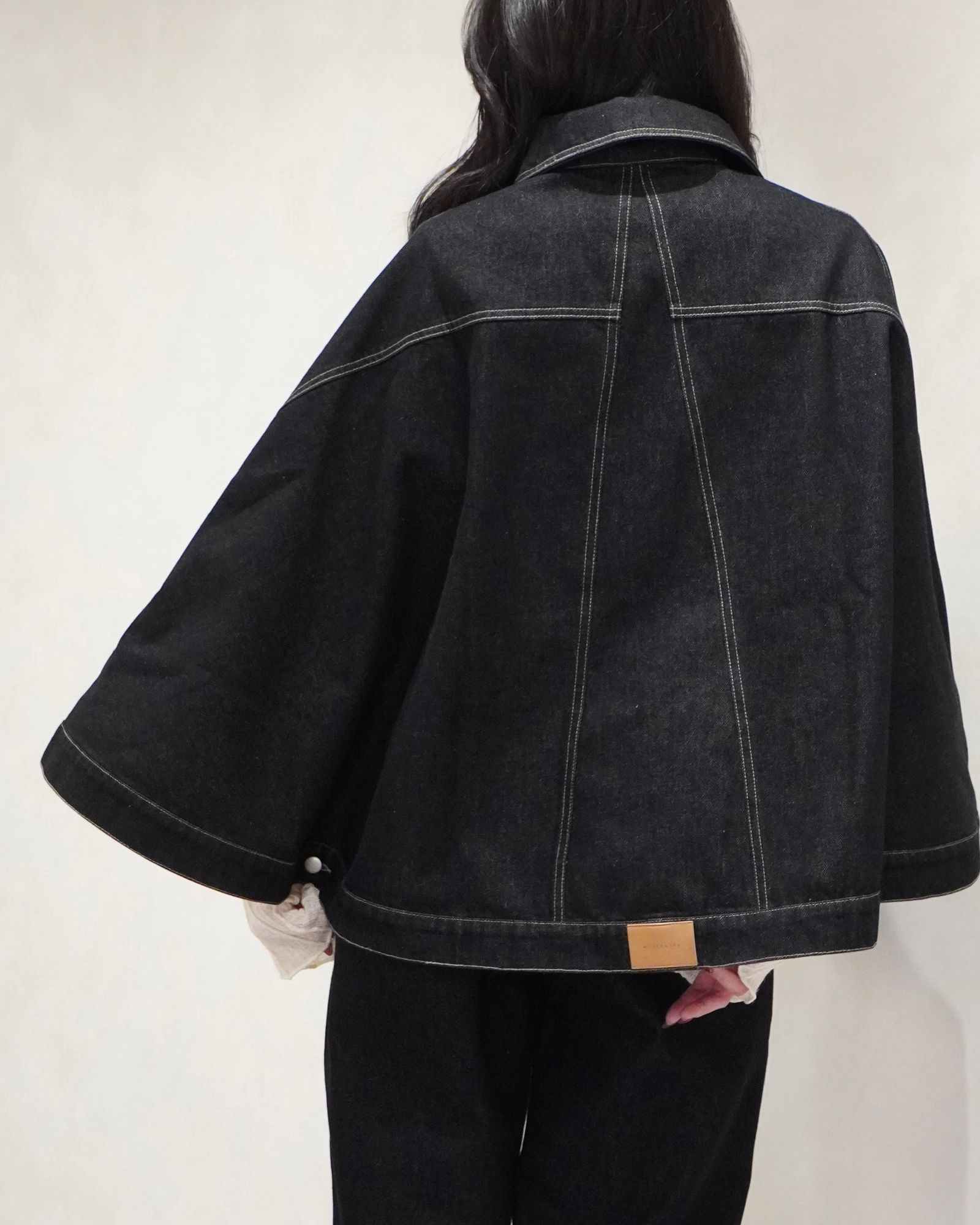 trucker detail denim poncho JK / トラッカー ポンチョ デニムジャケット (Black) / 26SS