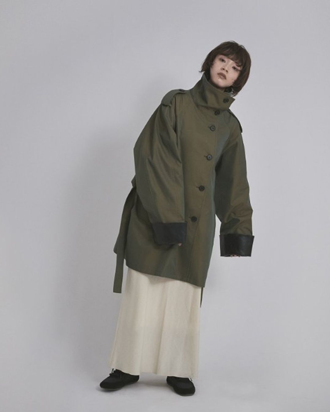 【先行予約】【26TH-05】スタンドカラートレンチコート (カーキ) Stand collar trench (Khaki) /  エコファー  /  フェイクファー 【受注期間6/14 23:59まで】