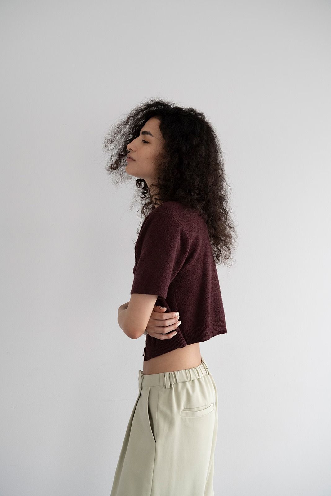 ハーフスリーブ2wayコンパクトカーディガン (バーガンディ)  Compact Cardigan (Burgundy) /  26SS