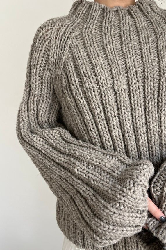 WIDE RIB HAND KNIT PULLOVER / ワイドリブハンドニットプルオーバー (グレー)