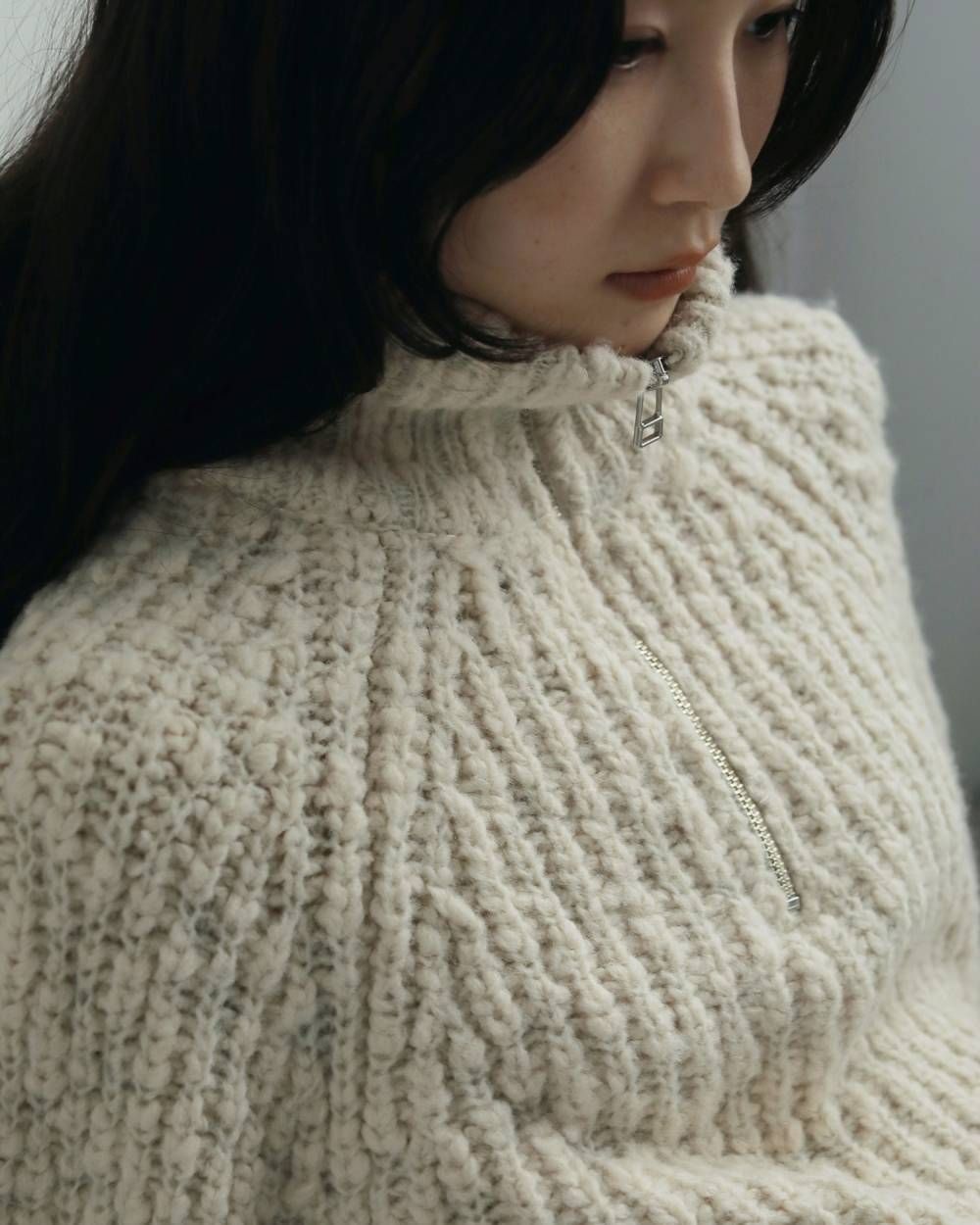 【25AW】Short Zip Knit / ショートジップニット (アイボリー)
