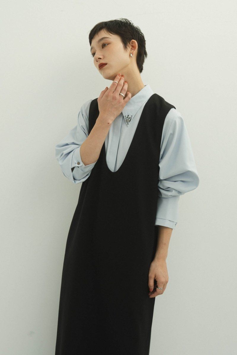 Knuth Marf ワンピースブラックドレス Vネック frill sleeves one piece/black | KNUTH MARF