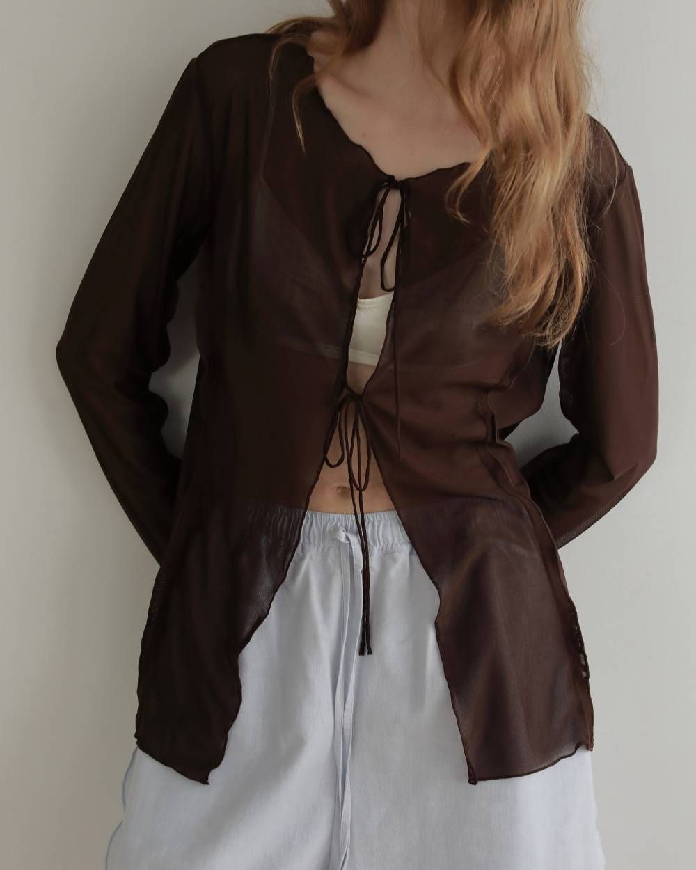 シアーチュールカーディガン (ブラウン) Sheer Tulle Cardigan (Brown) / 27SS
