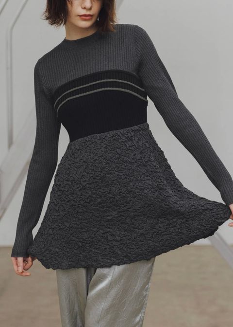 sheer lame peplum blister jacquard knit / シアーラメ ジャガードニット (ブラック) / 25AW