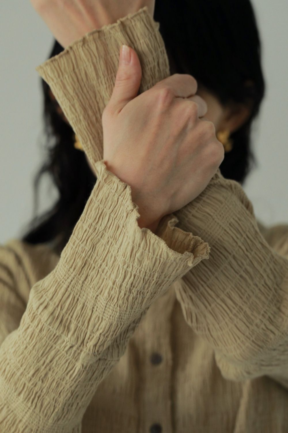 Shirring Mellow Shirts / シャーリング メロウシャツ (ベージュ)