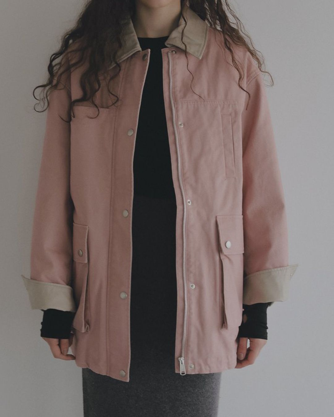 【先行予約】【26TH-02】フェイクレザーカラー カバーオール (ピンク) Fake Leather Collar Coverall (Pink) /  エコファー  /  フェイクファー 【受注期間6/14 23:59まで】