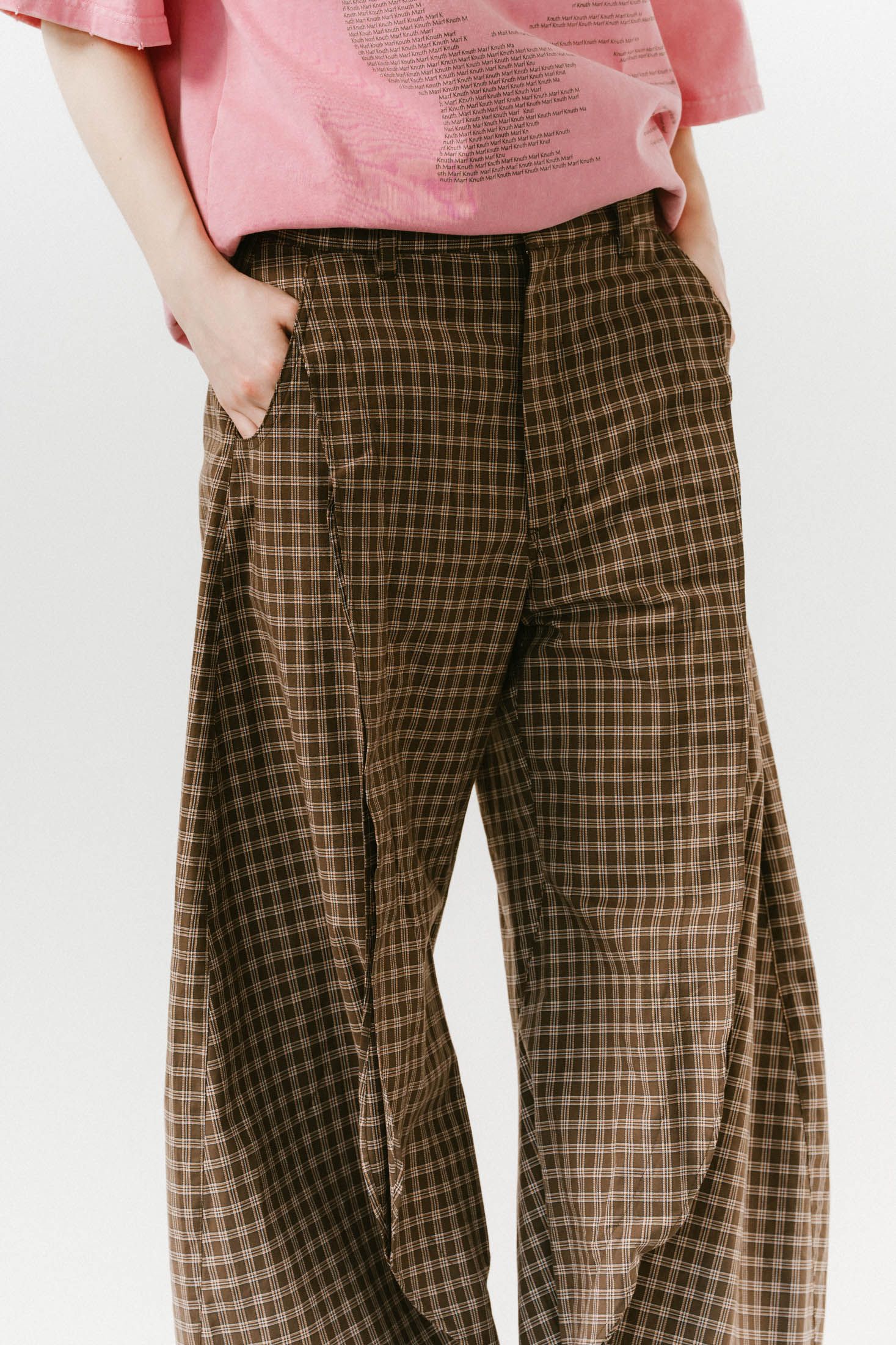 slit deformed pants(unisex) / スリット ディフォームド パンツ (チェックブラウン) / 25SS
