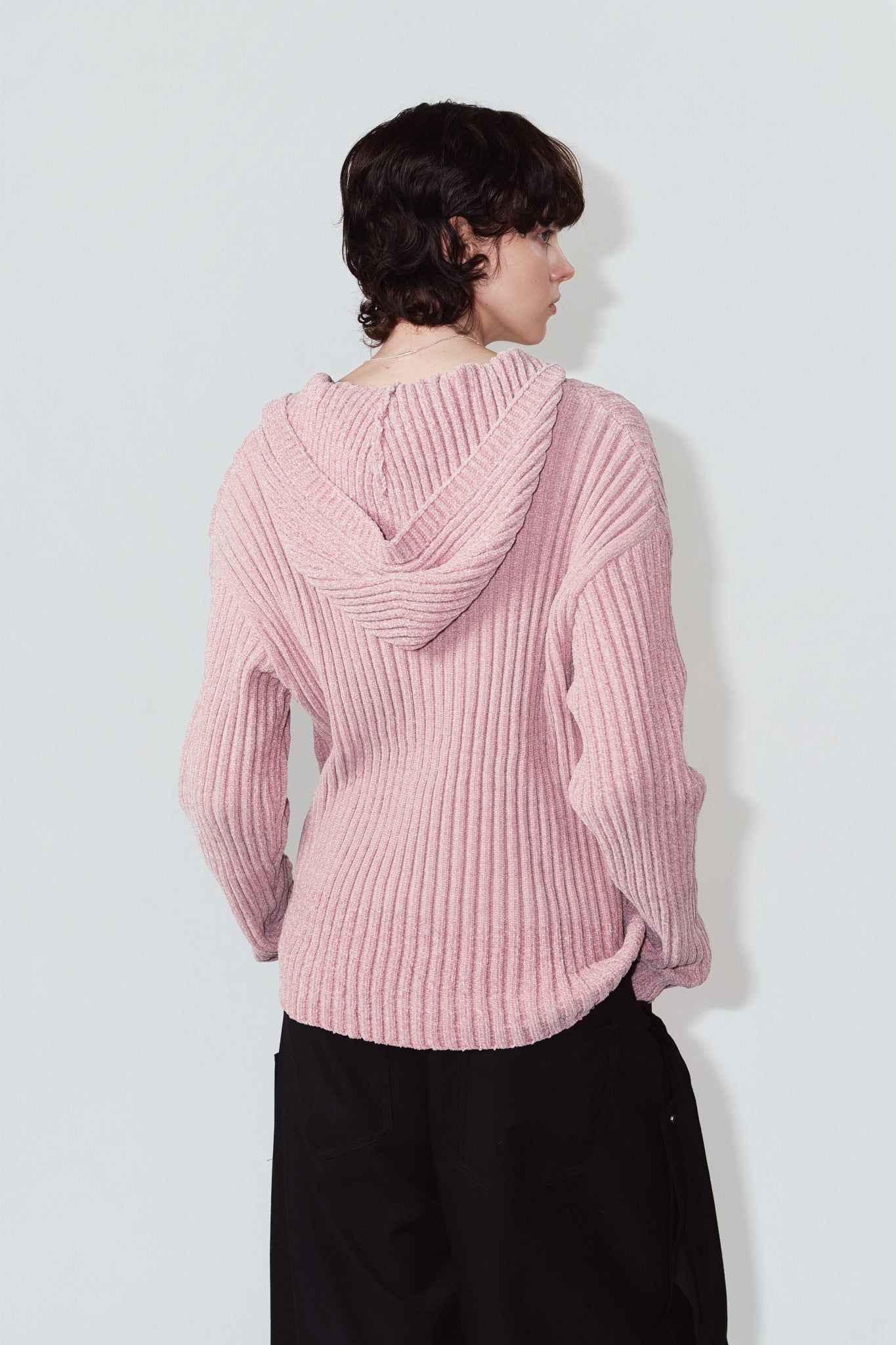ブークレ ニット フーディ (ピンク) rib hoodie boucle knit (Pink) / 26AW