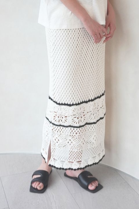 HAND CROCHET KNIT SKIRT / ハンドクロシェニットスカート (ホワイト)