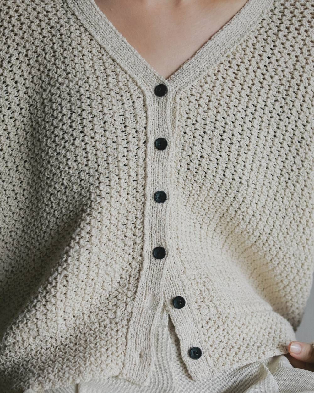 クロシェニットカーディガン (アイボリー) Crochet Knit Cardigan (Ivory) / 26SS