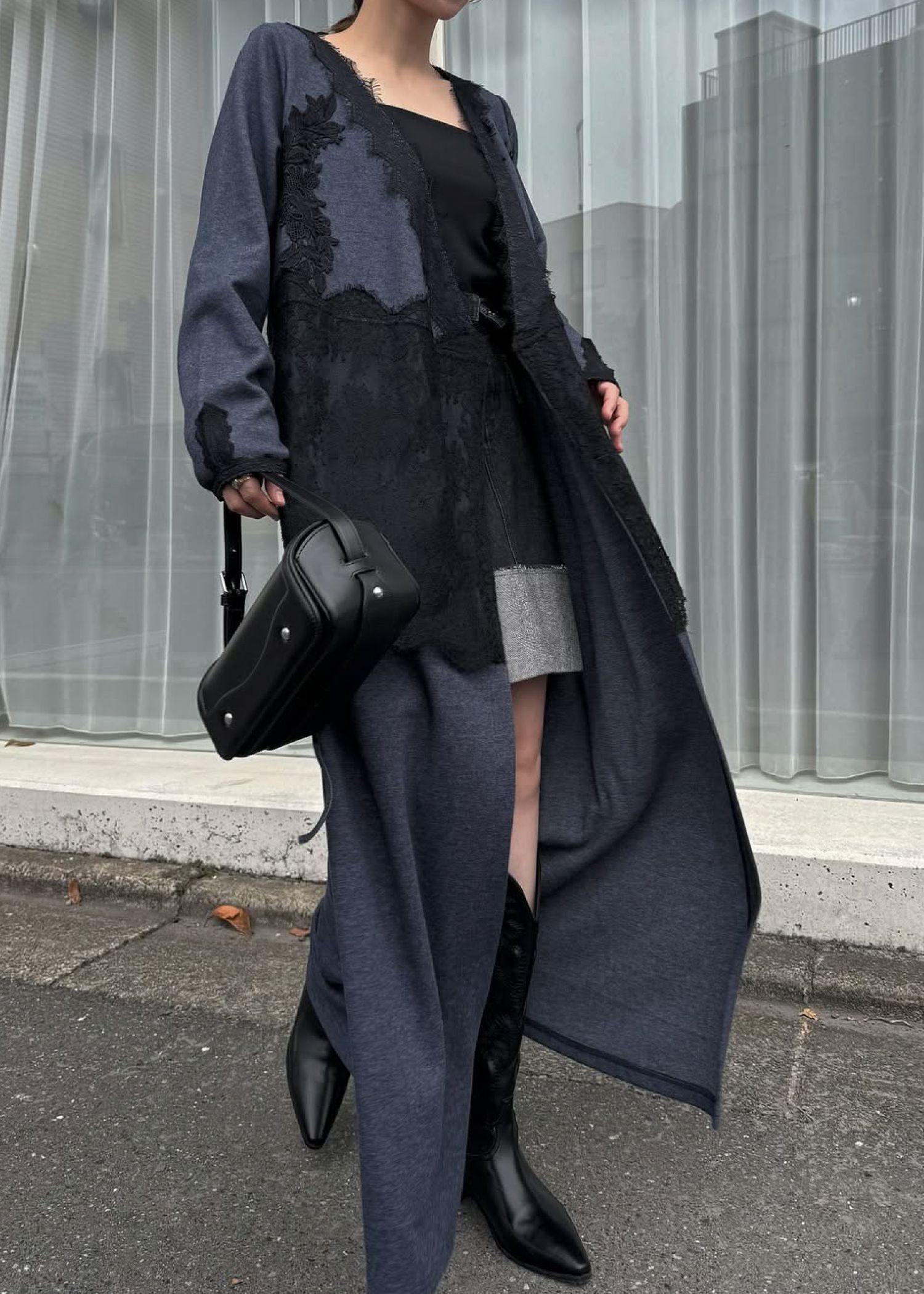 cachecoeur multi lace sweat OP / マルチレース スウェットワンピース (インディゴ) / 25AW