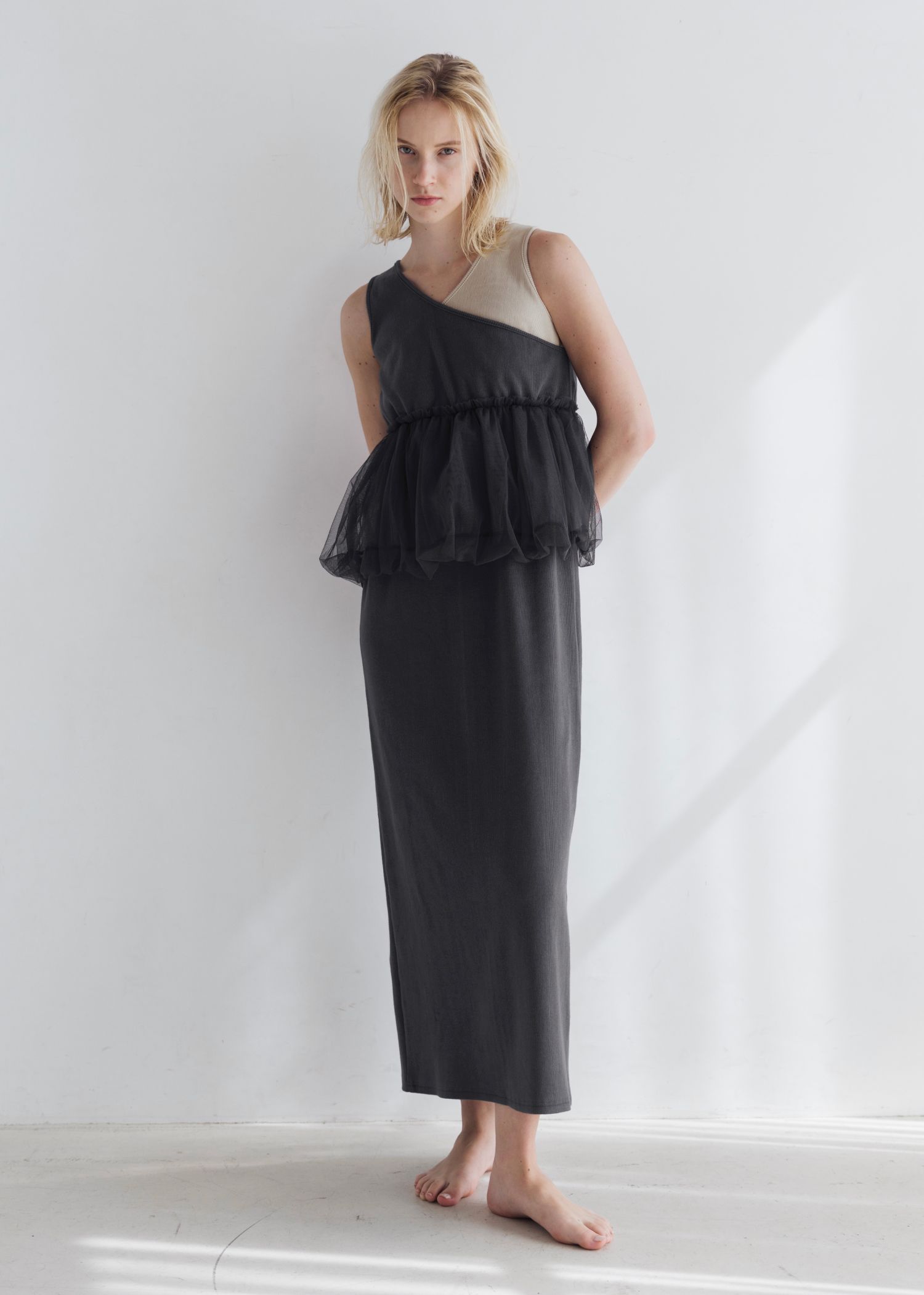 tulle peplum docking rib OP (Shark) / チュールペプラムワンピース (シャーク) / 26SS